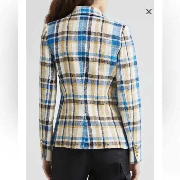 NEW Smythe Cut-Away Blazer Summer Plaid Linen Cotton Size 6 - Picture 5 of 12